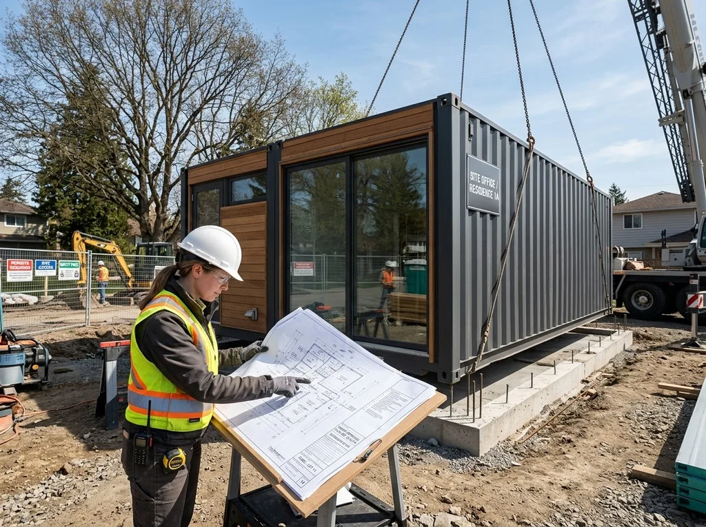 chantier conteneur travailleur